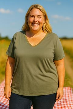 Picture of CURVY GIRL V NECK COTTON T SHIRT